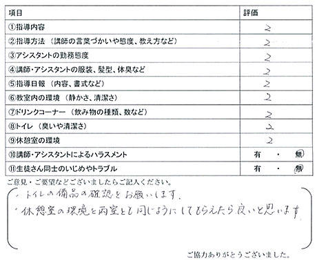 保護者アンケート(実物）