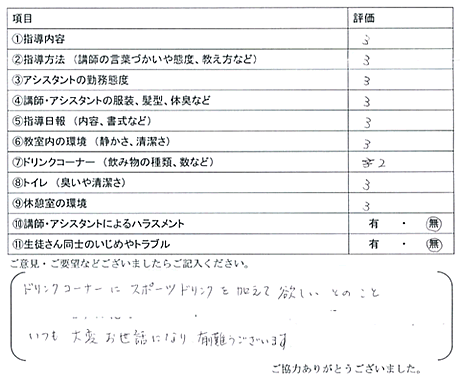 保護者アンケート(実物）