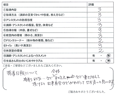 保護者アンケート(実物）