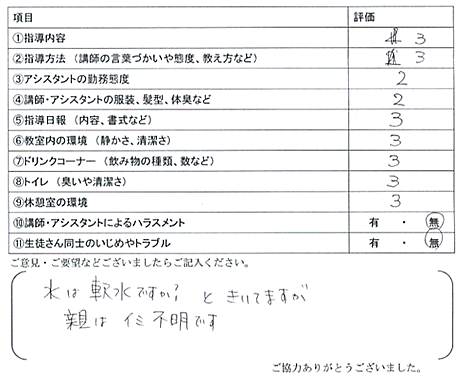 保護者アンケート(実物）