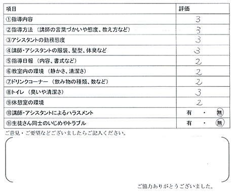 保護者アンケート(実物）